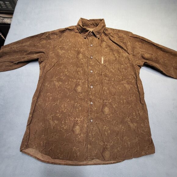 Legendary WhiteTails Corduroy Shirt Mens L Brown Deer Embossed Button Up - Picture 2 of 8